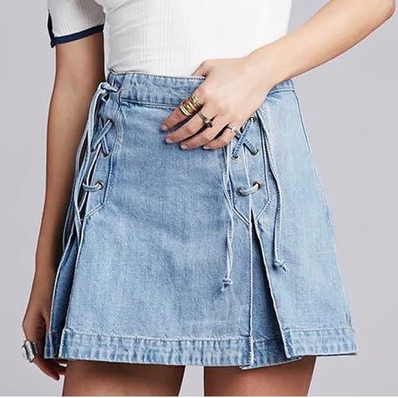 Free People Lace Up Denim Skirt - Picture 1 of 4